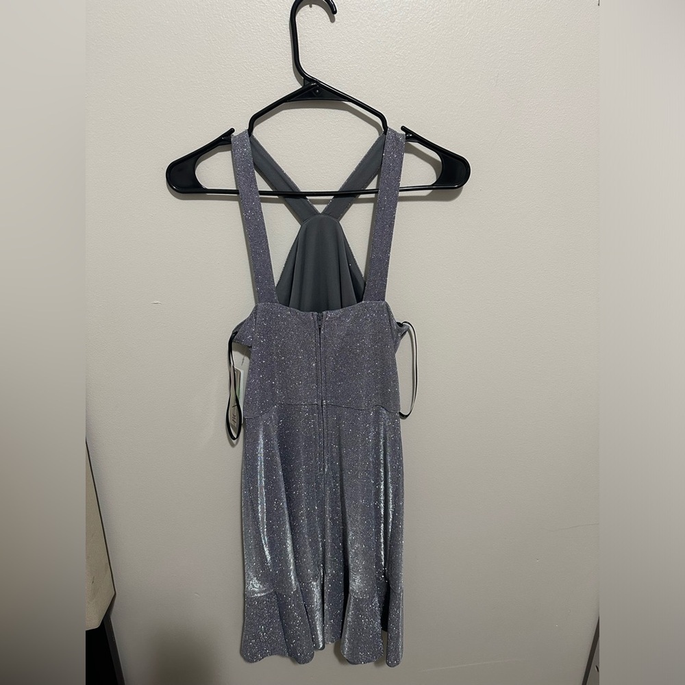 BCX Silver Asymmetrical Ruffled Halter Dress - Picture 3 of 4